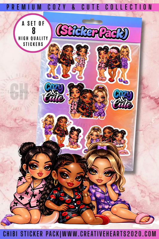 Cozy & Cute Chibi Sticker Pack Bundle 💕 | 8 High-Quality Vinyl Stickers | Aesthetic Girl Sticker Set for Planners, Laptops & More