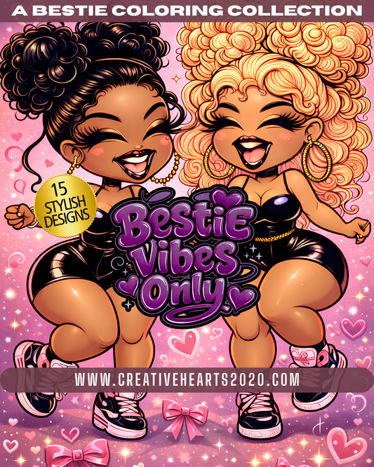 Bestie Vibes Only Coloring Book – 15 Stylish Best Friend Coloring Pages (Digital Download PDF)