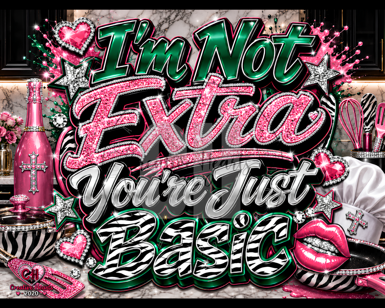Cutting Board - "I'm Not Extra, You're Just Basic" Pink Glam Decorative Serving Board