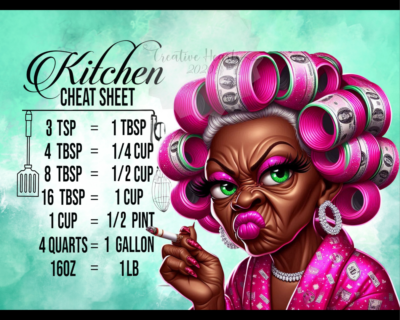 Kitchen Cheat Sheet Glass Cutting Board — Funny Grandma with Rollers Measurement Conversion