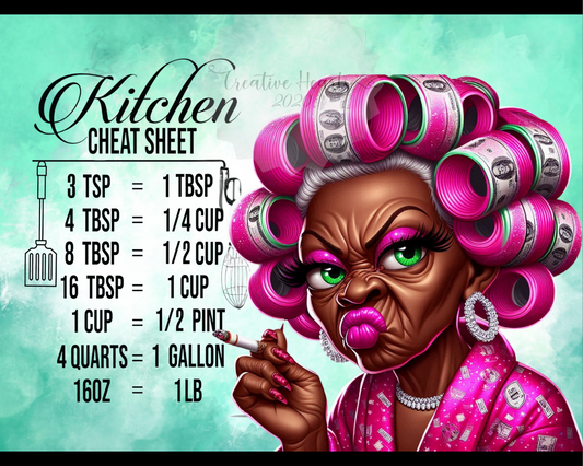 Kitchen Cheat Sheet Glass Cutting Board — Funny Grandma with Rollers Measurement Conversion