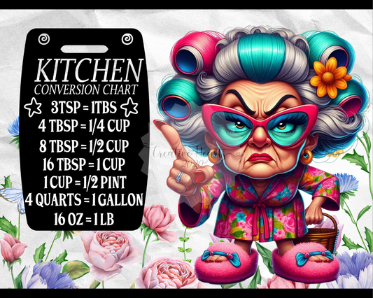 Glass Cutting Board — Funny Granny Kitchen Conversion Chart Design