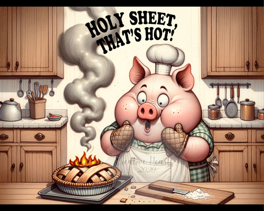 Glass Cutting Board — 'Holy Sheet, That's Hot!' Retro Pig Chef Kitchen Decor