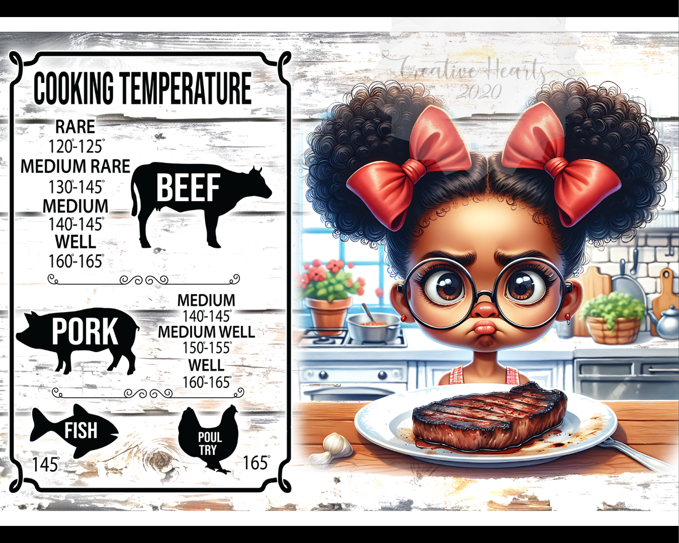 Glass Cutting Board with Cooking Chart & Cute Girl