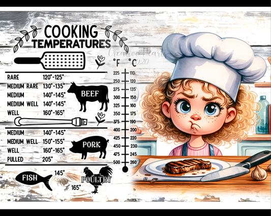 Glass Cutting Board — Cute Chef Cooking Temperatures Guide