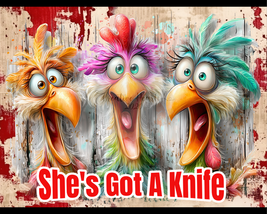 She's Got a Knife Glass Cutting Board — Funny Chicken Kitchen Decor
