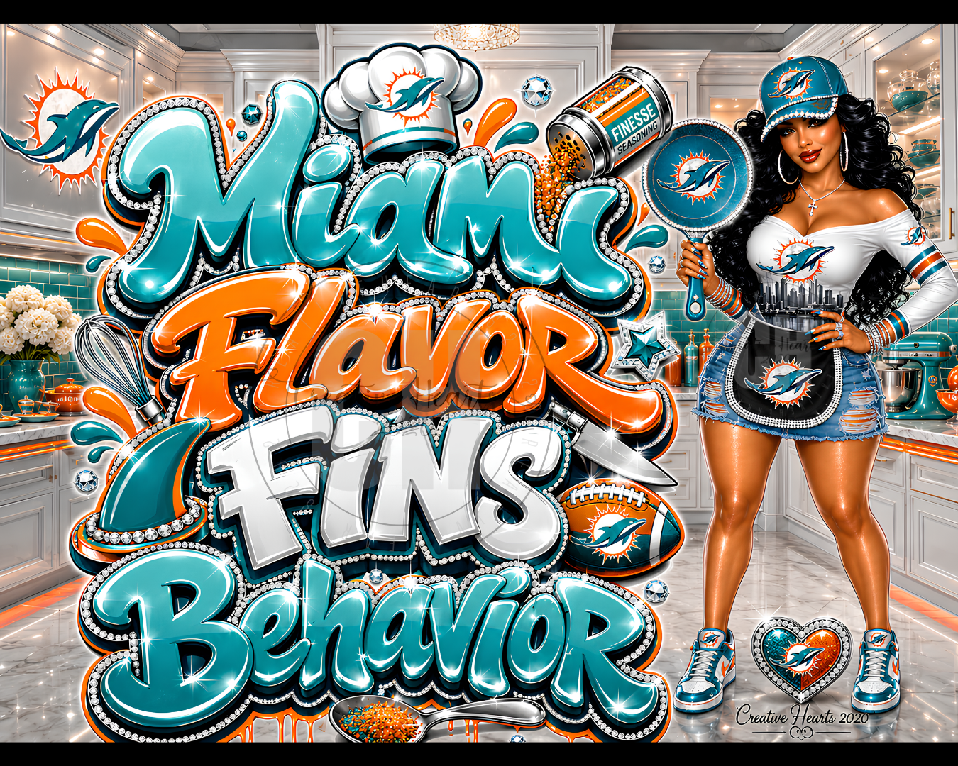 Miami Flavor Fins Behavior Cutting Board — Football Fan Kitchen Decor