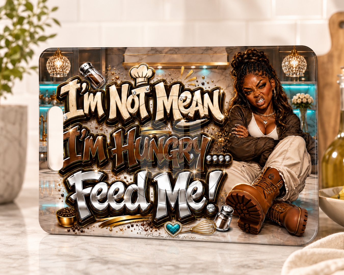 I'm Not Mean I'm Hungry Cutting Board — Funny Chef Kitchen Gift