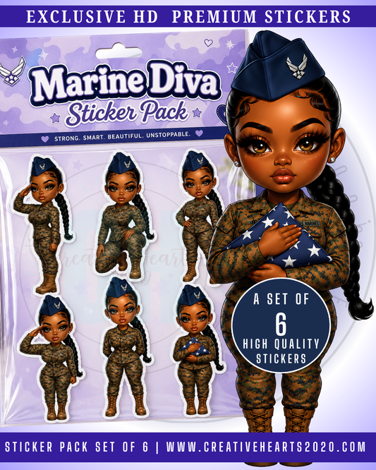Marine Diva Sticker Pack | Military Inspired Chibi Stickers