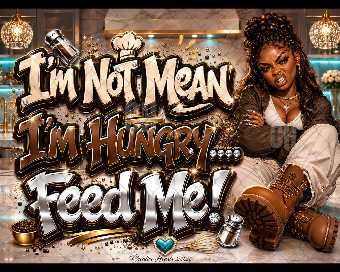 Cutting Board - “I’m Not Mean I’m Hungry… Feed Me!” Decorative Kitchen Serving Board